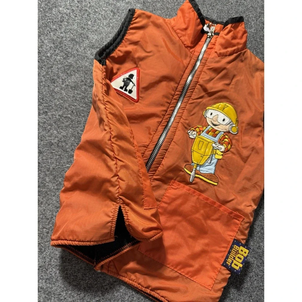 Vintage Y2K Bob The Builder Orange Construction Vest 5 Blue Fleece Interior Rare